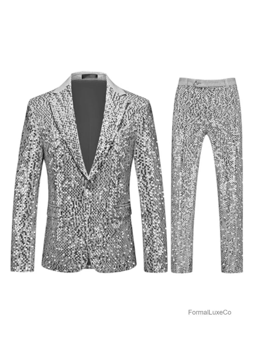 Men's Sequins 2 Piece Shiny Dress Suit Sparkly Party Wedding Tuxedo